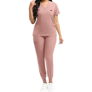 Solid Stretch High-quality Denim Medical <b>Scrub</b> Set Unisex Jogger Pants Nursing <b>Uniform</b> V-Neck Breathable Hospital <b>Scrubs</b> - Product Image 1