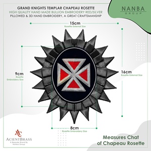 Roseta de Caballero Templario Grand Knights, Roja y Plateada |   Insignias Bordadas a Mano de los Caballeros Templarios Premium |   Insignias de Oro Personalizadas - Product Image 4
