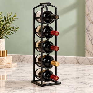 Estante Vertical para Botellas de Vino con Capacidad para 5 Botellas, con Soportes Circulares Individuales para Barra de Bar, Bodega, Cocina y Restaurante - Product Image 1