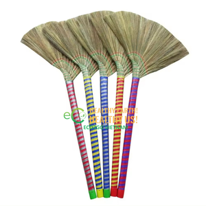100% Natural Grass Broom Plastic Handle | Soft Flagged Bristle Sweeping <b>Brush</b> | Handmade Eco-friendly Lightweight <b>Dust</b> Broom | - Product Image 2