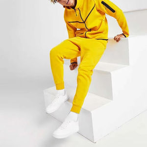 Men's Yellow Solid Tracksuit Full <b>Zip</b> <b>Hooded</b> Sporty Casual Wear Breathable Polyester Material Winter Outfit Loose Fit 2 1 Design - Product Image 5