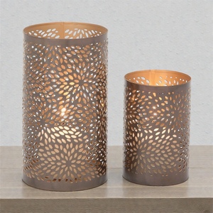 Steel <b>Lantern</b> <b>Set</b> With Floral Cutout Pattern For Home Decoration Heat Resistant Candle Holders - Product Image 2
