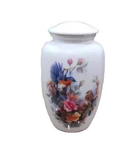Urna de cremación de aluminio impresa con esmalte de pájaro y flor, urna de cenizas funerarias de diseño, la más vendida, de alta calidad - Product Image 1