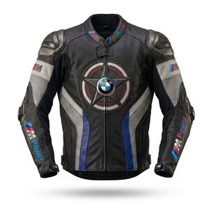 เสื้อแจ็คเก็ตหนังวัวแท้สำหรับผู้ชาย BM S1000 RR สำหรับขี่มอเตอร์ไซค์/แข่งรถ/สไตล์คาเฟ่เรเซอร์ คลาสสิค พร้อมฮัมป์ สำหรับผู้ชาย มาตรฐาน CE - Product Image 1
