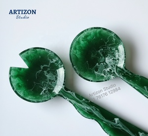 Artizon Studio Handcrafted Resin Salad Servers Unique Luxury Kitchen Dining Decorative Glossy Finish Dishwasher <b>Microwave</b> Safe - Product Image 3