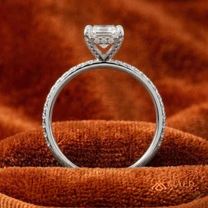 <b>Silver</b> <b>Emerald</b> Cut Moissanite <b>Ring</b> Elegant Womens Engagement Jewelry Luxury Fashion <b>Ring</b> NYC Style Gift - Product Image 5