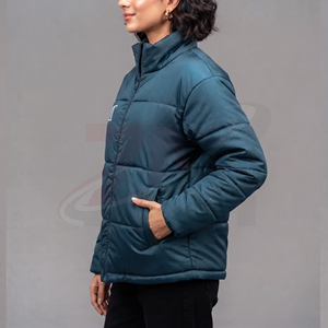 Women Quilted Puffer <b>Jacket</b> Solid Color Crew Neck Zipper Closure Full Sleeve Winter Outerwear Breathable Canvas Polyester - Product Image 1
