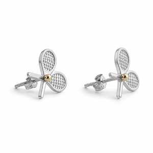 925 Sterling Silver 18K Gold Plated Cute Double Tennis Racquet Stud <b>Earrings</b> Tennis Ball Sports Gift for Women JYOTI GEMS JEWELS - Product Image 2