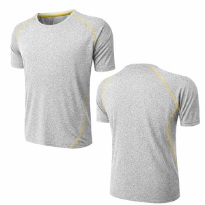 Wholesale knitted summer custom gray with yellow trim summer Cotton T <b>Shirts</b> Short Sleeve Breathable gym workout tshirt - Product Image 1