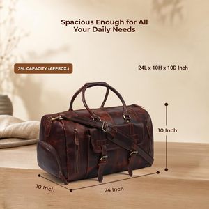 Premium Sinclair Buffalo Leather Duffle Bag | Vintage Travel & Weekender Bag | 24-inch | Spacious Interior with Adjustable Padd - Product Image 4