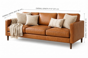 Elegante Sofá de Cuero Color Coñac de 3 Plazas, Estilo Moderno de Mediados de Siglo, Sofá de Cuero Cómodo y Muebles de Sala de Estar para el Hogar - Product Image 2