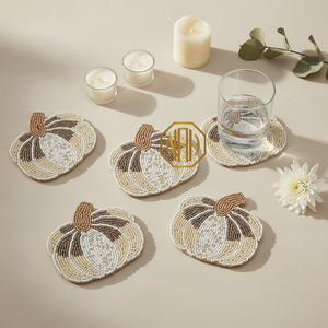 Elegant American Style Luxury Eco-Friendly Fabric <b>Beaded</b> Pumpkin <b>Coasters</b> Table Mats for Hotel Wedding Party Dining-Bulk - Product Image 1