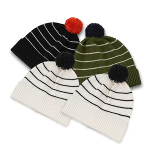 Unisex Striped Beanie <b>Hat</b> Knitted Winter <b>Cap</b> with Pom Pom 100 Acrylic Cuffed Design for Adults 56-58CM Head Circumference - Product Image 5