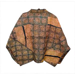 Women's 100% Cotton Vintage Kantha <b>Quilted</b> <b>Jacket</b> Handmade Indian Bohemian Style Breathable Printed Floral <b>Pattern</b> Eco-Friendly - Product Image 4
