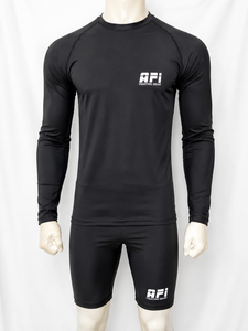 Haut de compression unisexe AFI à manches longues personnalisé, noir, en polyester 120g, imprimé par sublimation, séchage rapide, avec logo frontal, pour adulte - Product Image 1