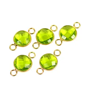 Peridot Stone Hydro Quartz 10 MM Round Bezel Connector Double Bail Loop bezel Green Gemstones