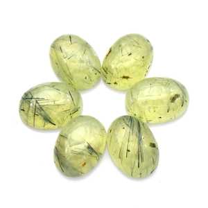 Lot en gros de cabochons ovales en préhnite naturelle 5x7 mm, dos plat, calibrés, pierres précieuses en vrac pour la fabrication de bijoux - Product Image 3