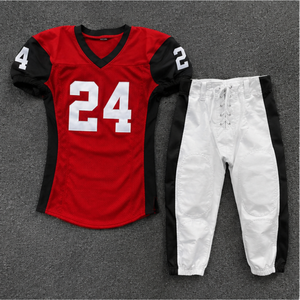 Conjunto de Uniforme de Fútbol Americano Personalizado con Serigrafía Rojo y Negro, Cuello en V, Manga Corta, Transpirable, de Poliéster, para Hombre, Blanco - Product Image 1