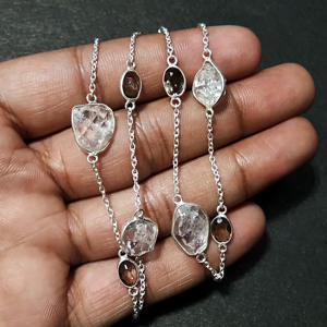 Collier superposé fait main en argent sterling 925, style bohème, avec diamant Herkimer naturel brut, quartz fumé et pierres précieuses en cristal - Product Image 2