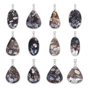 Nouveauté : Magnifique pendentif en agate Turritella multi-formes, en laiton massif et argenté, bijou artisanal pour femme - Product Image 1