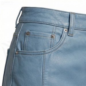 Jupe crayon mini en jean taille haute pour femme avec poches, style tissé uni décontracté toutes saisons - Product Image 5