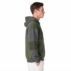 Sudadera con Capucha para Hombre, Verde Oscuro, con Bloques de Color, Corte Holgado, Informal, para Otoño, Manga Larga, Tejido con Parches - Product Image 3