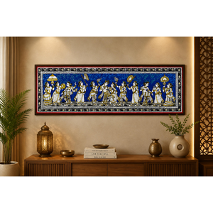 Artisanat traditionnel indien Pattachitra représentant le Seigneur Krishna en procession royale - Décoration murale pour salon intérieur - Product Image 4