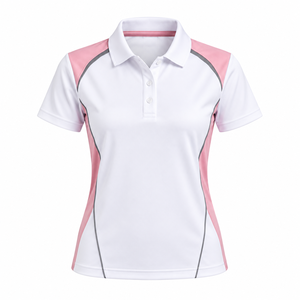 Women's <b>White</b> Pink Color Block <b>Polo</b> Shirt Short Sleeve Quick Dry Sporty Golf <b>Top</b> with Button Closure - Product Image 1