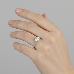 Anillo de Compromiso con Diamante Cultivado en Laboratorio, Oro Rosa de 14K, Corte Redondo, Corona con Pavé Pequeño, Anillo Solitario, Fabricante de Joyería Personalizada - Product Image 6