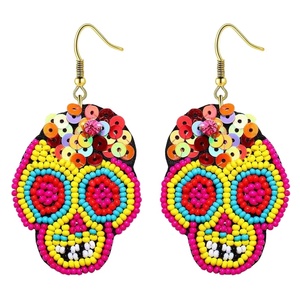 Pendientes de rayas negras para mujer con bordado de cuentas de semillas de moda para fiesta accesorio de moda para niña - Product Image 4