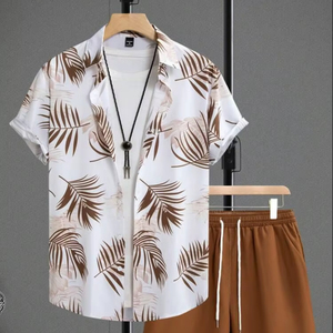 Men's Casual Summer Shirt 300Grams Breathable Anti-Pilling Satin Fabric Short Sleeve Floral Printed Design satin 100% polyester - Product Image 3