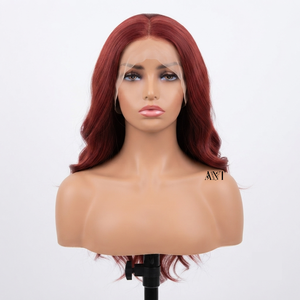 Peluca Sintética Resistente al Calor con Ondas Sueltas, Color <span class=keywords><strong>Rojo</strong></span> Frambuesa, 180% de Densidad, con Frente de Encaje Transparente 13*4, para Mujer - Product Image 4