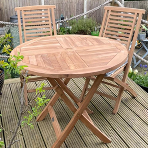 Round Folding Outdoor <b>Table</b> Solid Wood Patio <b>Dining</b> <b>Desk</b> Garden Furniture - Product Image 1