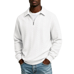 Pull en tricot de laine personnalisé pour homme, col demi-zip, col rabattu, pull en cachemire torsadé, collection hiver - Product Image 1