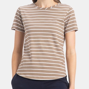 Camiseta de Verano de Alta Calidad para Mujer, Personalizada, Cuello Redondo, Transpirable, con Rayas, Hecha en BD - Product Image 1
