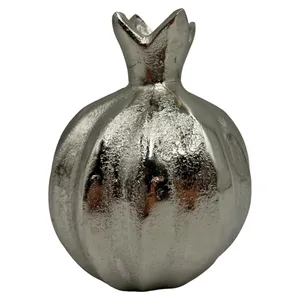 Jarrón de Hierro en Forma de Granada en Tono Plateado, Jarrón Decorativo de Metal Texturizado para Centro de Mesa de Sala de Estar, Escritorio, Decoración del Hogar - Product Image 1