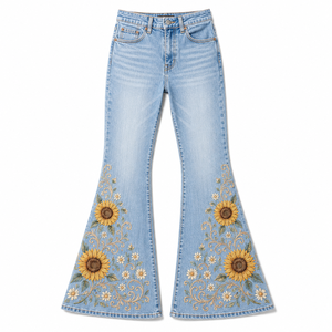 Jean évasé taille haute pour femme, motif floral, denim vintage foncé, style streetwear décontracté, respirant, OEM ODM - Product Image 5