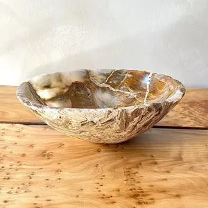 Cuenco de ónix de lujo, accesorio decorativo de mármol ónix, centro de mesa de piedra pulida de primera calidad, ónix artesanal hecho a mano, precio de venta al por mayor. - Product Image 3