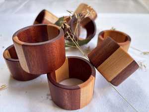 Classic Handcrafted Wooden Napkin Rings | Elegant Vintage Acacia or Teak Wood Napkin Holders - Product Image 2
