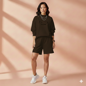 Ensemble haut à col roulé à manches courtes et short à taille élastique pour femme, en mélange de coton premium, coupe décontractée, hiver, uni, streetwear, deux pièces coordonnées - Product Image 1