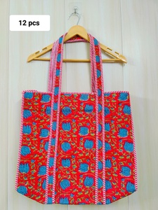 Sacs à main matelassés en pur coton imprimé à la main, sacs de shopping matelassés imprimés à la main, sacs de marché en coton imprimé au bloc, vente en gros - Product Image 1