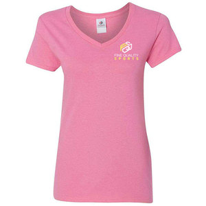 T-shirt rose col en V pour femme – Chic, logo minimaliste, coton doux, coupe ajustée, décontracté, streetwear d'été, vente en gros - Product Image 1