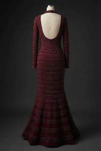 Vestido de noche de lujo con cuentas hechas a mano, cuello alto, manga larga, estilo sirena, hecho a medida, venta al por mayor - Product Image 4