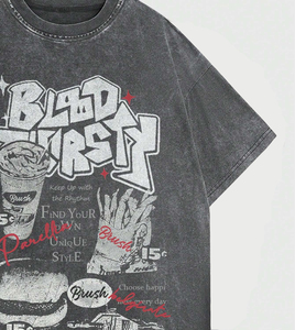 T-shirt Streetwear Homme Col Rond Manches Courtes Imprimé Blood Thirsty Coupe Classique en Jersey de Coton Écologique Anti-boulochage Respirant - Product Image 3