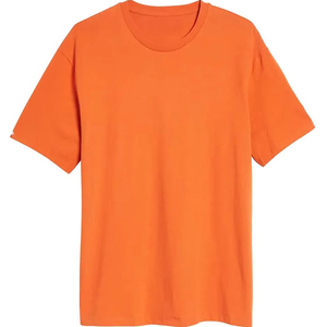 เสื้อยืดคอกลมแขนสั้นสีส้มสำหรับผู้ชาย ทรงปกติ สีพื้น ผ้าฝ้ายเจอร์ซีย์ถัก สวมใส่สบาย - Product Image 3