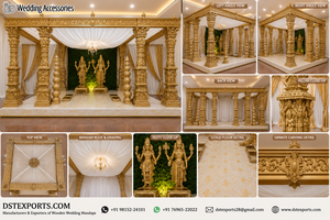 Mandapam de Fibra para Bodas al Estilo del Templo Dorado del Sur de la India, Exclusivo para Bodas Tamilas, con Pilares Tallados de Forma Elaborada - Product Image 6