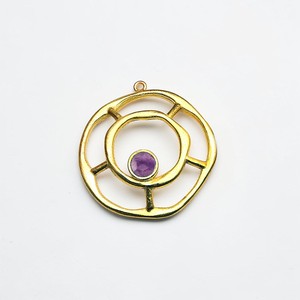 Pendentif géométrique en alliage plaqué or avec améthyste sertie clos, breloque solitaire unisexe style vintage - Product Image 1