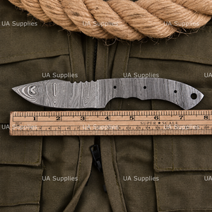 Hojas de cuchillo en bruto de acero de Damasco, de filo recto y punta caída, para caza, con espiga completa, forjadas a mano, OEM, DIY, al por mayor - Product Image 3