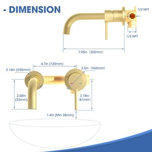 Rubinetto Monocomando a Parete per Lavabo o Vasca da Bagno, Valvola in Ottone a 2 Fori, Finitura Oro Spazzolato - Rubinetti per Lavabo - Product Image 4