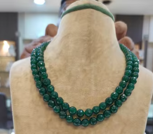 Hermoso y elegante aspecto doble capa verde ónix cuentas perlas naturales cuentas joyería Collar para mujeres y niñas - Product Image 2